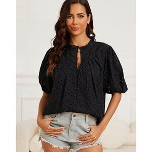 Melwod Women's Short Sleeve Eyelet Pullover Top in Black - Sz M/L - New